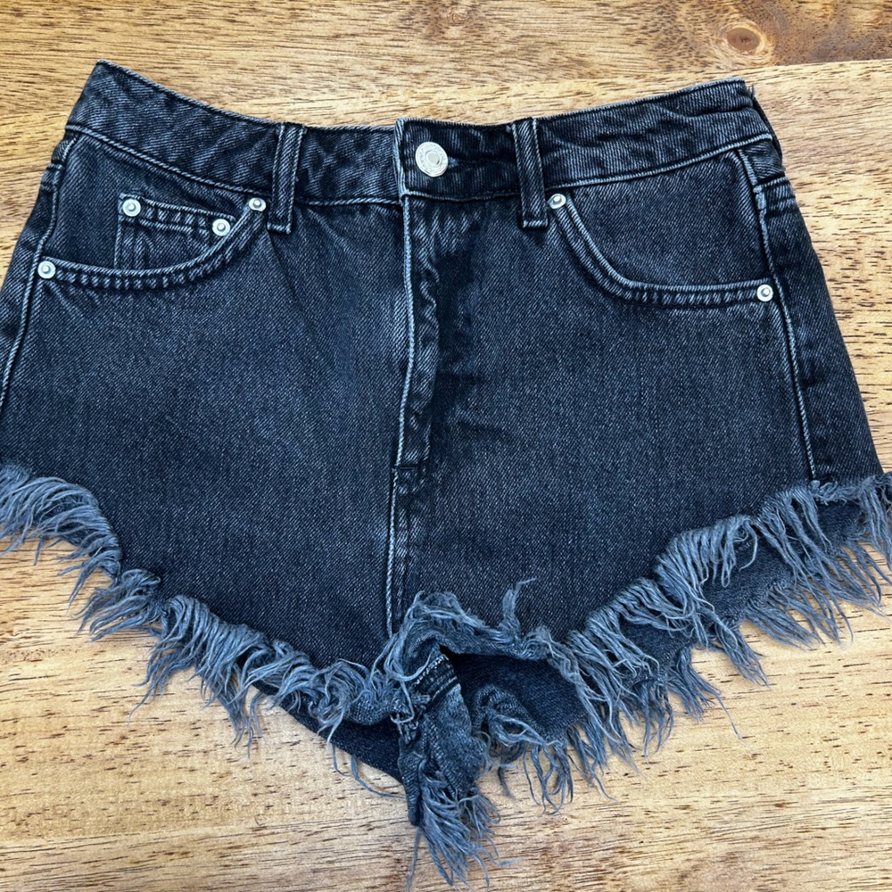 Topshop Dark Denim Frayed Hem Shorts